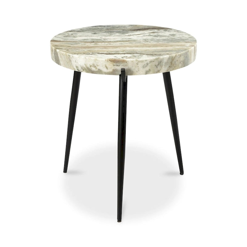 Table d'appoint carrée, plateau en marbre, piètement en fer thermolaqué, marron, pour 1 personne