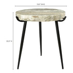 Table d'appoint carrée, plateau en marbre, piètement en fer thermolaqué, marron, pour 1 personne