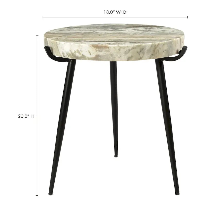Table d'appoint carrée, plateau en marbre, piètement en fer thermolaqué, marron, pour 1 personne