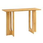 Console, manguier massif, piétement double piédestal arqué, style Mid-Century, Chêne / Noyer, 1 personne