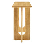 Console, manguier massif, piétement double piédestal arqué, style Mid-Century, Chêne / Noyer, 1 personne