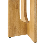 Console, manguier massif, piétement double piédestal arqué, style Mid-Century, Chêne / Noyer, 1 personne