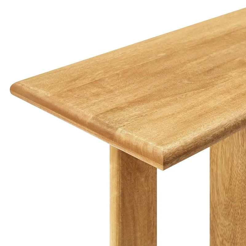 Console, manguier massif, piétement double piédestal arqué, style Mid-Century, Chêne / Noyer, 1 personne