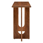 Console, manguier massif, piétement double piédestal arqué, style Mid-Century, Chêne / Noyer, 1 personne