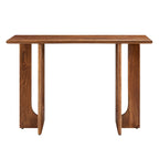 Console, manguier massif, piétement double piédestal arqué, style Mid-Century, Chêne / Noyer, 1 personne