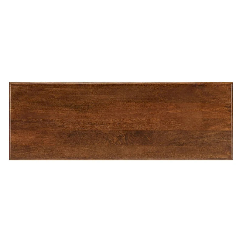 Console, manguier massif, piétement double piédestal arqué, style Mid-Century, Chêne / Noyer, 1 personne