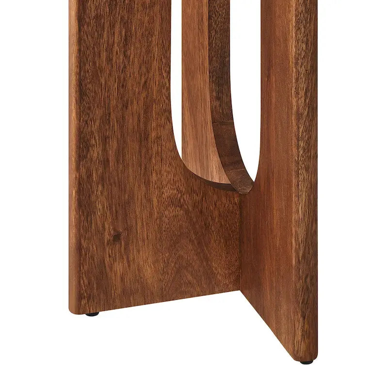 Console, manguier massif, piétement double piédestal arqué, style Mid-Century, Chêne / Noyer, 1 personne