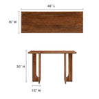 Console, manguier massif, piétement double piédestal arqué, style Mid-Century, Chêne / Noyer, 1 personne