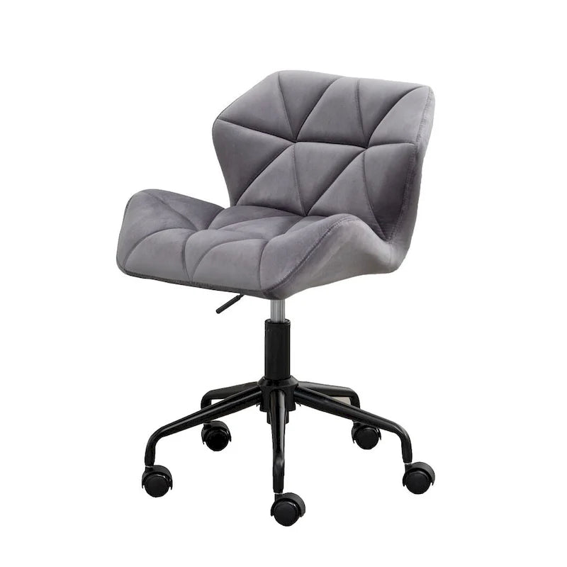 Fauteuil de bureau pivotant sans accoudoirs, velours capitonné, mousse haute densité, réglage pneumatique de la hauteur, base en métal, gris / bleu / mauve / jaune, usage 1 personne