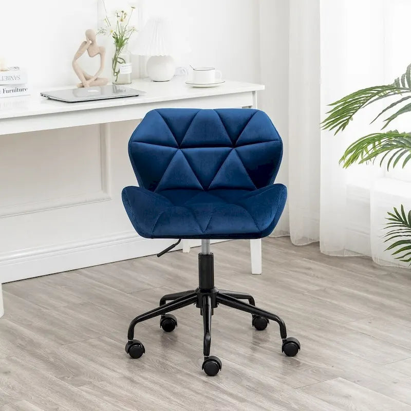 Fauteuil de bureau pivotant sans accoudoirs, velours capitonné, mousse haute densité, réglage pneumatique de la hauteur, base en métal, gris / bleu / mauve / jaune, usage 1 personne