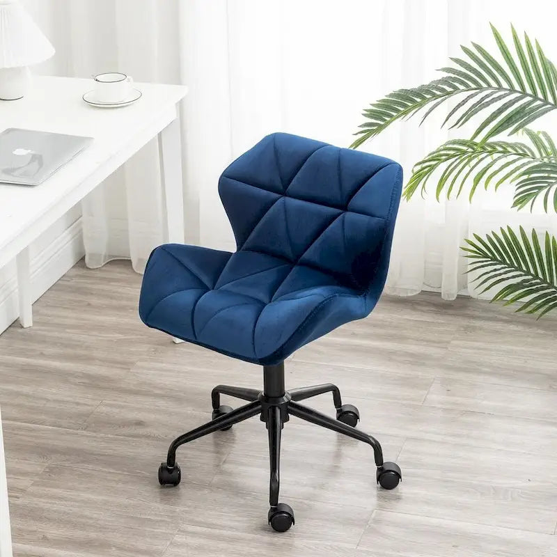 Fauteuil de bureau pivotant sans accoudoirs, velours capitonné, mousse haute densité, réglage pneumatique de la hauteur, base en métal, gris / bleu / mauve / jaune, usage 1 personne