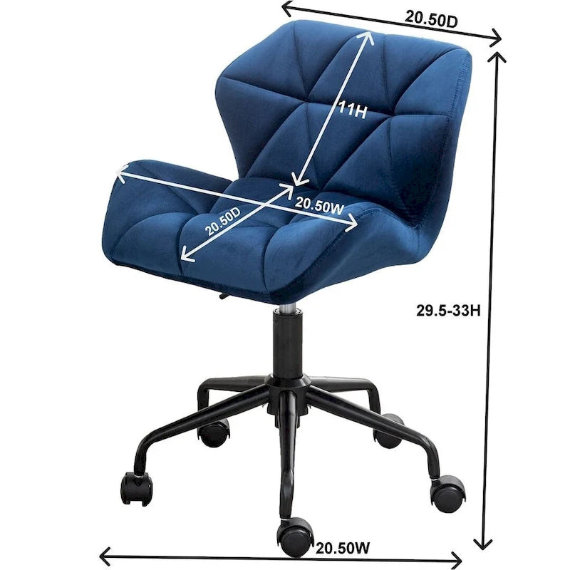 Fauteuil de bureau pivotant sans accoudoirs, velours capitonné, mousse haute densité, réglage pneumatique de la hauteur, base en métal, gris / bleu / mauve / jaune, usage 1 personne