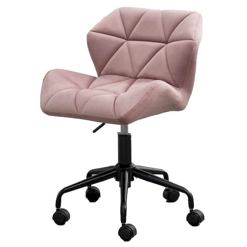 Fauteuil de bureau pivotant sans accoudoirs, velours capitonné, mousse haute densité, réglage pneumatique de la hauteur, base en métal, gris / bleu / mauve / jaune, usage 1 personne