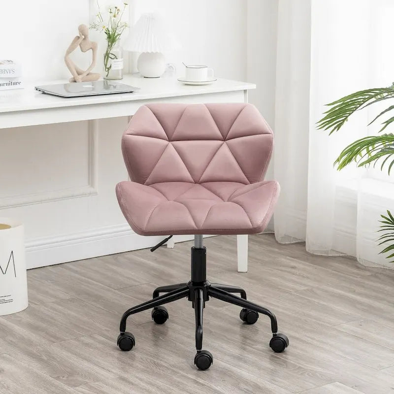 Fauteuil de bureau pivotant sans accoudoirs, velours capitonné, mousse haute densité, réglage pneumatique de la hauteur, base en métal, gris / bleu / mauve / jaune, usage 1 personne