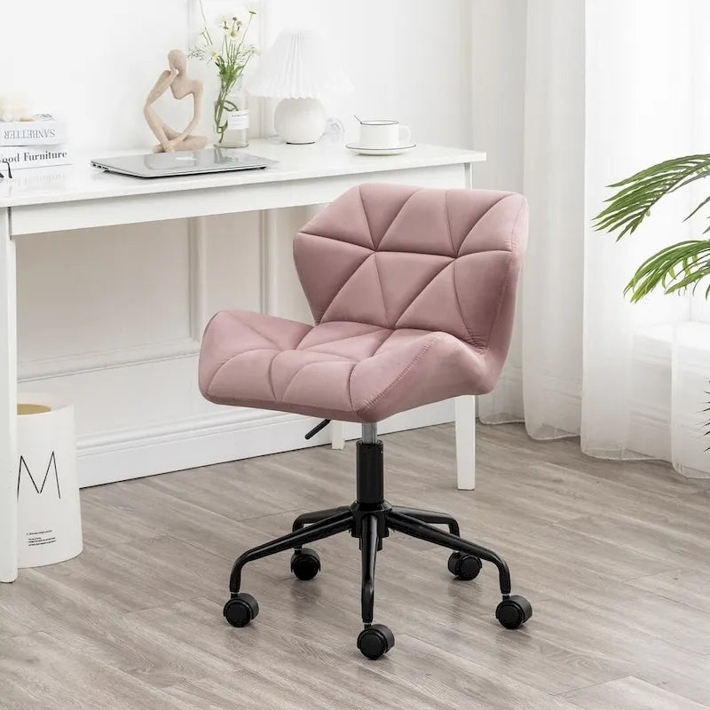Fauteuil de bureau pivotant sans accoudoirs, velours capitonné, mousse haute densité, réglage pneumatique de la hauteur, base en métal, gris / bleu / mauve / jaune, usage 1 personne