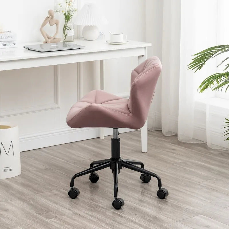 Fauteuil de bureau pivotant sans accoudoirs, velours capitonné, mousse haute densité, réglage pneumatique de la hauteur, base en métal, gris / bleu / mauve / jaune, usage 1 personne