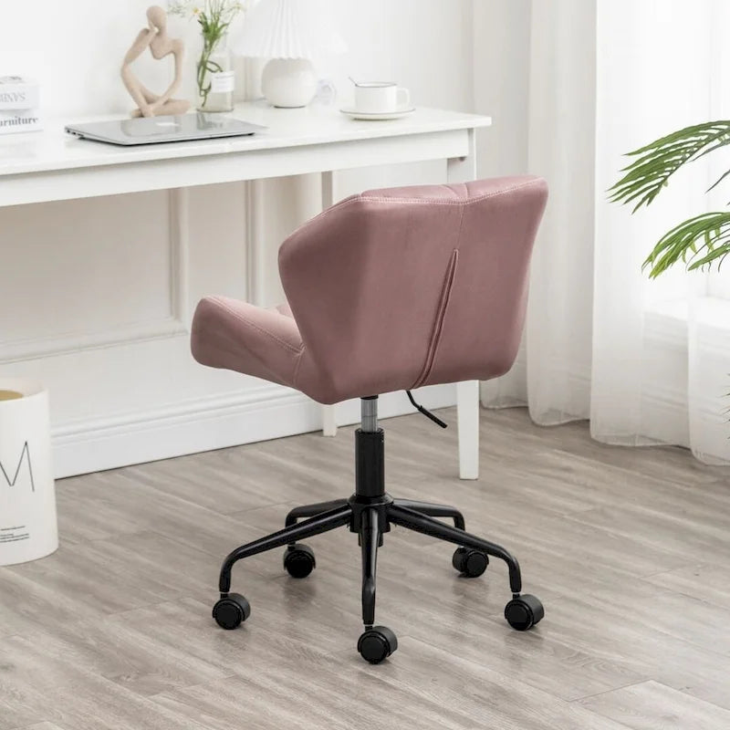 Fauteuil de bureau pivotant sans accoudoirs, velours capitonné, mousse haute densité, réglage pneumatique de la hauteur, base en métal, gris / bleu / mauve / jaune, usage 1 personne