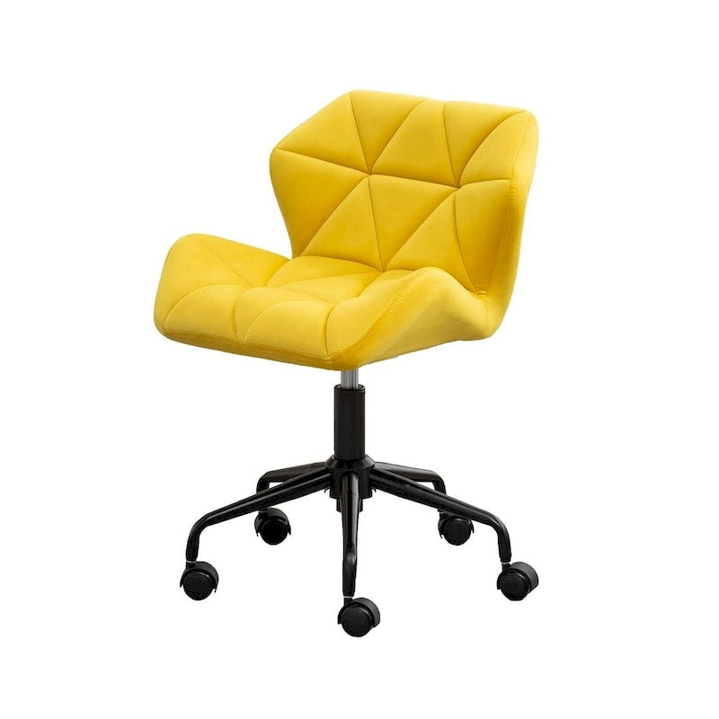 Fauteuil de bureau pivotant sans accoudoirs, velours capitonné, mousse haute densité, réglage pneumatique de la hauteur, base en métal, gris / bleu / mauve / jaune, usage 1 personne