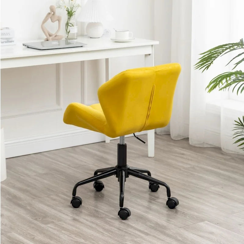 Fauteuil de bureau pivotant sans accoudoirs, velours capitonné, mousse haute densité, réglage pneumatique de la hauteur, base en métal, gris / bleu / mauve / jaune, usage 1 personne