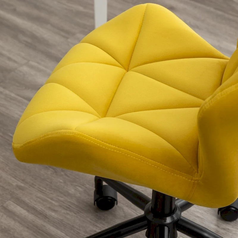 Fauteuil de bureau pivotant sans accoudoirs, velours capitonné, mousse haute densité, réglage pneumatique de la hauteur, base en métal, gris / bleu / mauve / jaune, usage 1 personne