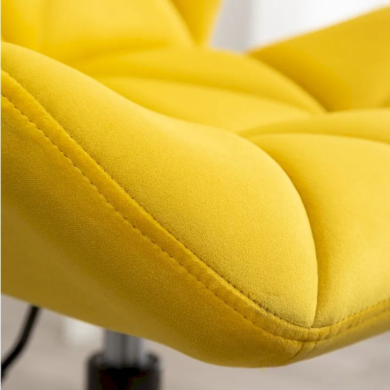 Fauteuil de bureau pivotant sans accoudoirs, velours capitonné, mousse haute densité, réglage pneumatique de la hauteur, base en métal, gris / bleu / mauve / jaune, usage 1 personne