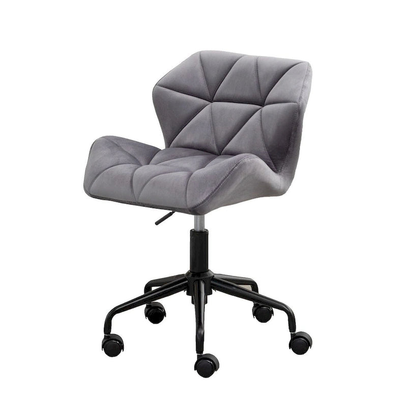 Fauteuil de bureau pivotant sans accoudoirs, velours capitonné, mousse haute densité, réglage pneumatique de la hauteur, base en métal, gris / bleu / mauve / jaune, usage 1 personne