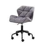 Fauteuil de bureau pivotant sans accoudoirs, velours capitonné, mousse haute densité, réglage pneumatique de la hauteur, base en métal, gris / bleu / mauve / jaune, usage 1 personne