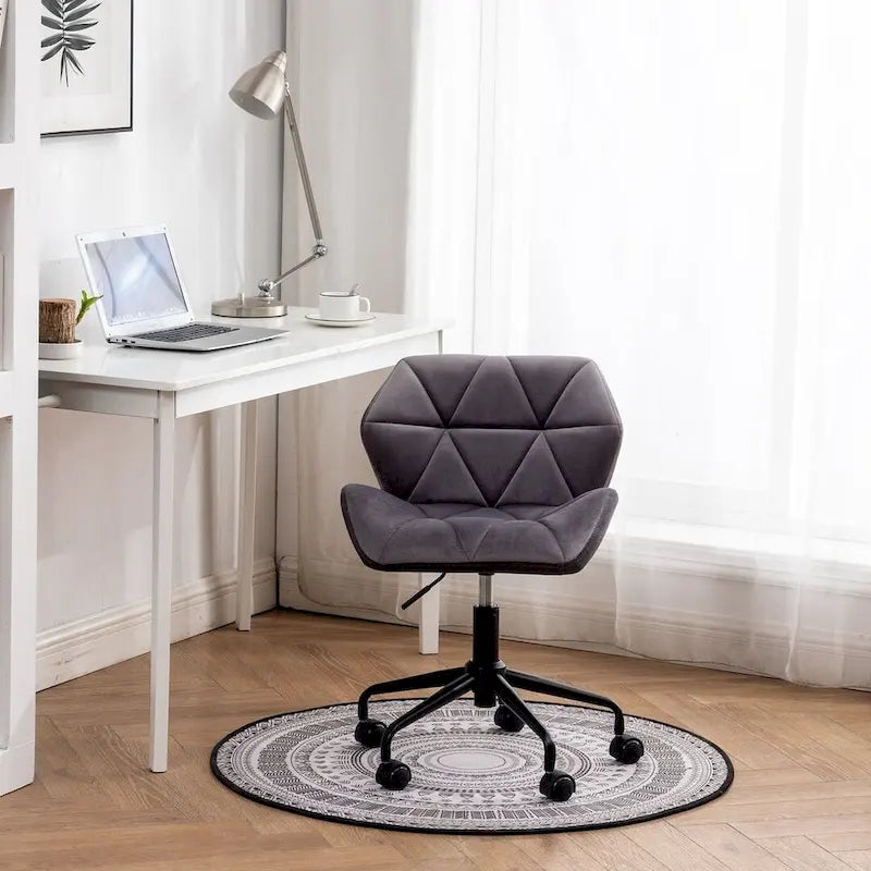 Fauteuil de bureau pivotant sans accoudoirs, velours capitonné, mousse haute densité, réglage pneumatique de la hauteur, base en métal, gris / bleu / mauve / jaune, usage 1 personne