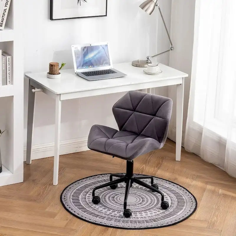 Fauteuil de bureau pivotant sans accoudoirs, velours capitonné, mousse haute densité, réglage pneumatique de la hauteur, base en métal, gris / bleu / mauve / jaune, usage 1 personne