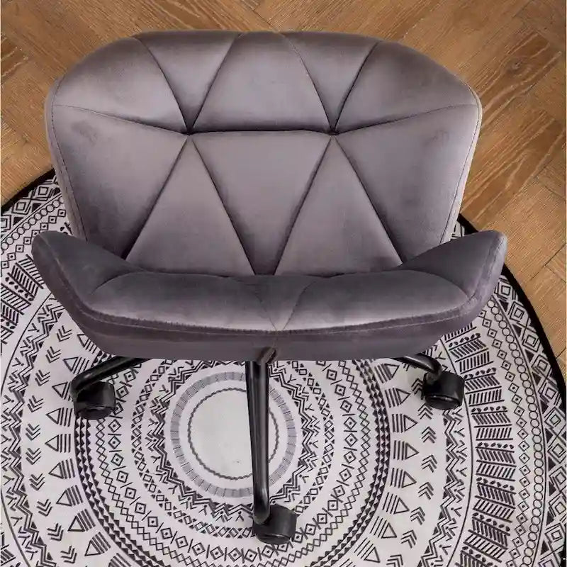 Fauteuil de bureau pivotant sans accoudoirs, velours capitonné, mousse haute densité, réglage pneumatique de la hauteur, base en métal, gris / bleu / mauve / jaune, usage 1 personne