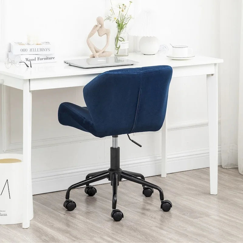 Fauteuil de bureau pivotant sans accoudoirs, velours capitonné, mousse haute densité, réglage pneumatique de la hauteur, base en métal, gris / bleu / mauve / jaune, usage 1 personne