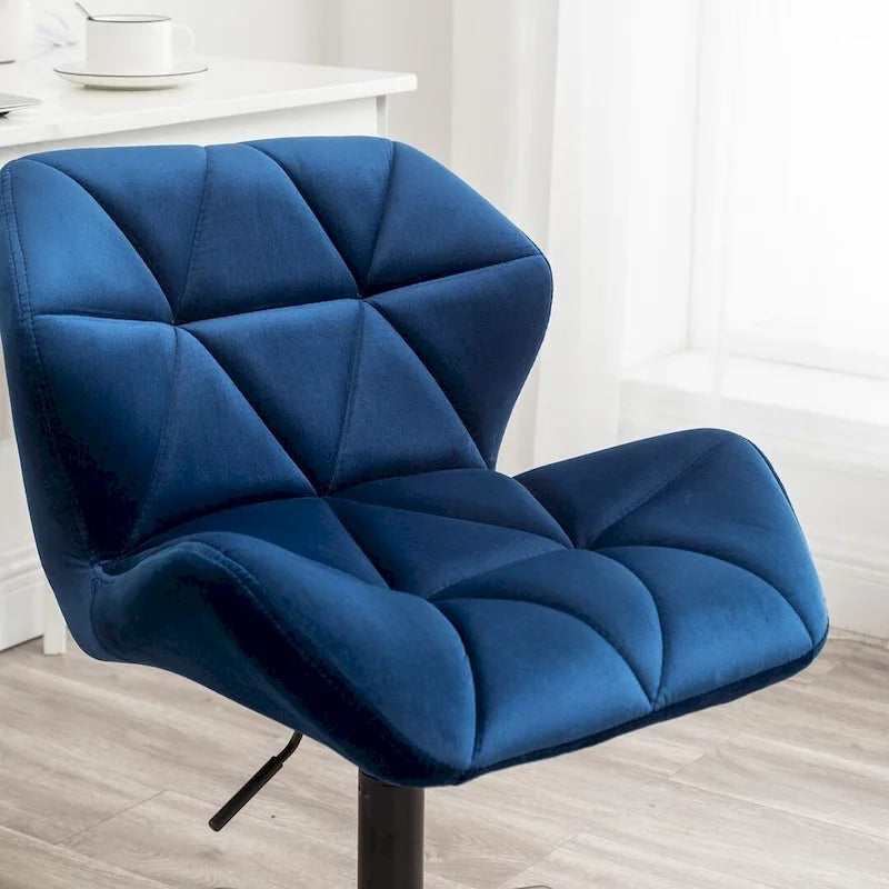 Fauteuil de bureau pivotant sans accoudoirs, velours capitonné, mousse haute densité, réglage pneumatique de la hauteur, base en métal, gris / bleu / mauve / jaune, usage 1 personne