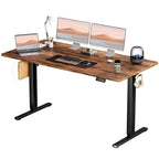 Bureau debout électrique réglable en hauteur, 3 préréglages de mémoire, Trous de gestion des câbles, Crochets latéraux, Capacité de 80 kg, Marron / Blanc / Noir / Naturel, Utilisation par 1 personne