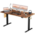 Bureau debout électrique réglable en hauteur, 3 préréglages de mémoire, Trous de gestion des câbles, Crochets latéraux, Capacité de 80 kg, Marron / Blanc / Noir / Naturel, Utilisation par 1 personne