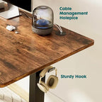 Bureau debout électrique réglable en hauteur, 3 préréglages de mémoire, Trous de gestion des câbles, Crochets latéraux, Capacité de 80 kg, Marron / Blanc / Noir / Naturel, Utilisation par 1 personne