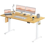 Bureau debout électrique réglable en hauteur, 3 préréglages de mémoire, Trous de gestion des câbles, Crochets latéraux, Capacité de 80 kg, Marron / Blanc / Noir / Naturel, Utilisation par 1 personne
