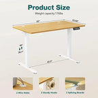 Bureau debout électrique réglable en hauteur, 3 préréglages de mémoire, Trous de gestion des câbles, Crochets latéraux, Capacité de 80 kg, Marron / Blanc / Noir / Naturel, Utilisation par 1 personne