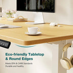 Bureau debout électrique réglable en hauteur, 3 préréglages de mémoire, Trous de gestion des câbles, Crochets latéraux, Capacité de 80 kg, Marron / Blanc / Noir / Naturel, Utilisation par 1 personne