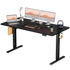 Bureau debout électrique réglable en hauteur, 3 préréglages de mémoire, Trous de gestion des câbles, Crochets latéraux, Capacité de 80 kg, Marron / Blanc / Noir / Naturel, Utilisation par 1 personne