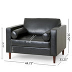 Fauteuil club, revêtement en similicuir, pieds en bois de bouleau, finition expresso, noir, 1 place