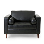 Fauteuil club, revêtement en similicuir, pieds en bois de bouleau, finition expresso, noir, 1 place