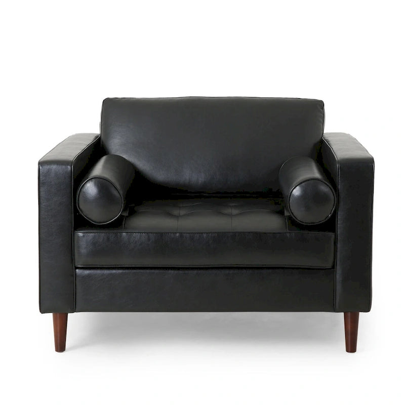 Fauteuil club, revêtement en similicuir, pieds en bois de bouleau, finition expresso, noir, 1 place