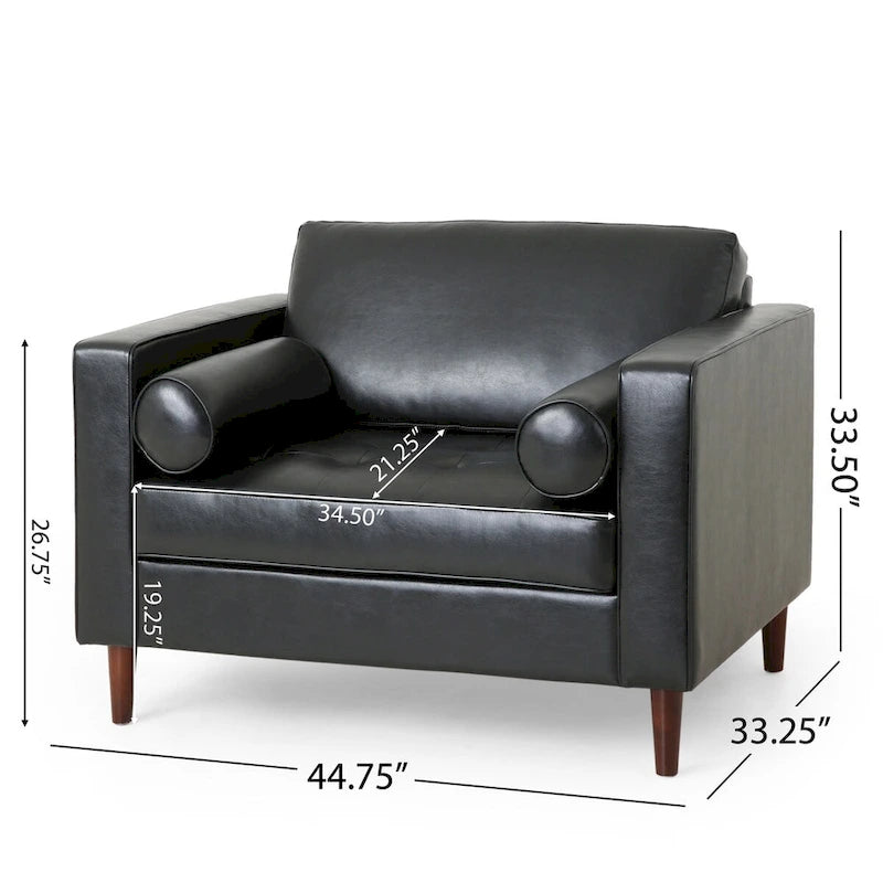Fauteuil club, revêtement en similicuir, pieds en bois de bouleau, finition expresso, noir, 1 place