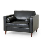 Fauteuil club, revêtement en similicuir, pieds en bois de bouleau, finition expresso, noir, 1 place