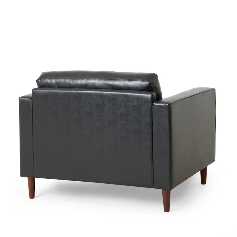 Fauteuil club, revêtement en similicuir, pieds en bois de bouleau, finition expresso, noir, 1 place