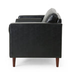 Fauteuil club, revêtement en similicuir, pieds en bois de bouleau, finition expresso, noir, 1 place