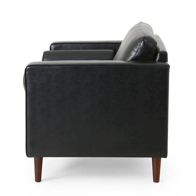 Fauteuil club, revêtement en similicuir, pieds en bois de bouleau, finition expresso, noir, 1 place