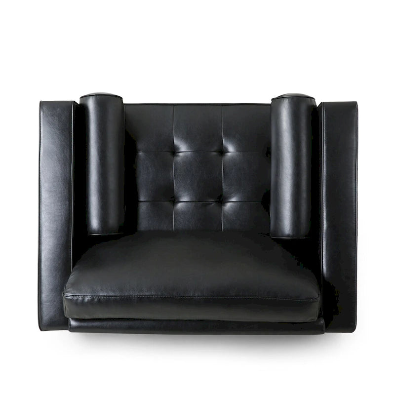 Fauteuil club, revêtement en similicuir, pieds en bois de bouleau, finition expresso, noir, 1 place
