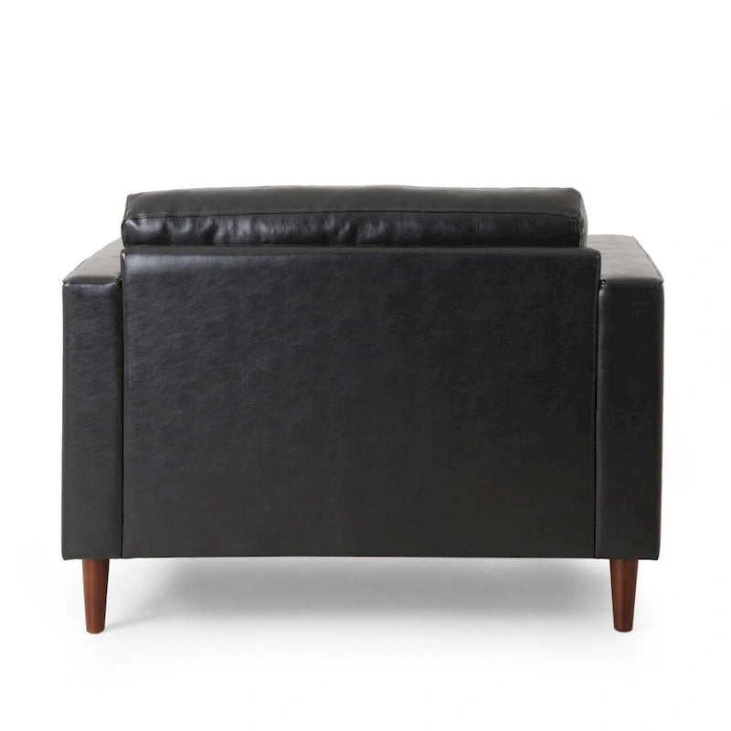 Fauteuil club, revêtement en similicuir, pieds en bois de bouleau, finition expresso, noir, 1 place