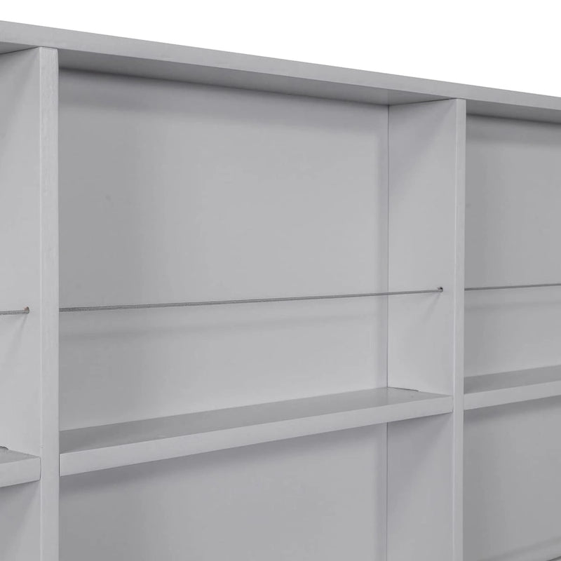 Lit de repos en forme de maison, toit en pente, lit gigogne, étagère arrière, 10 lattes, pin et MDF, gris / blanc / rose, pour 1 personne